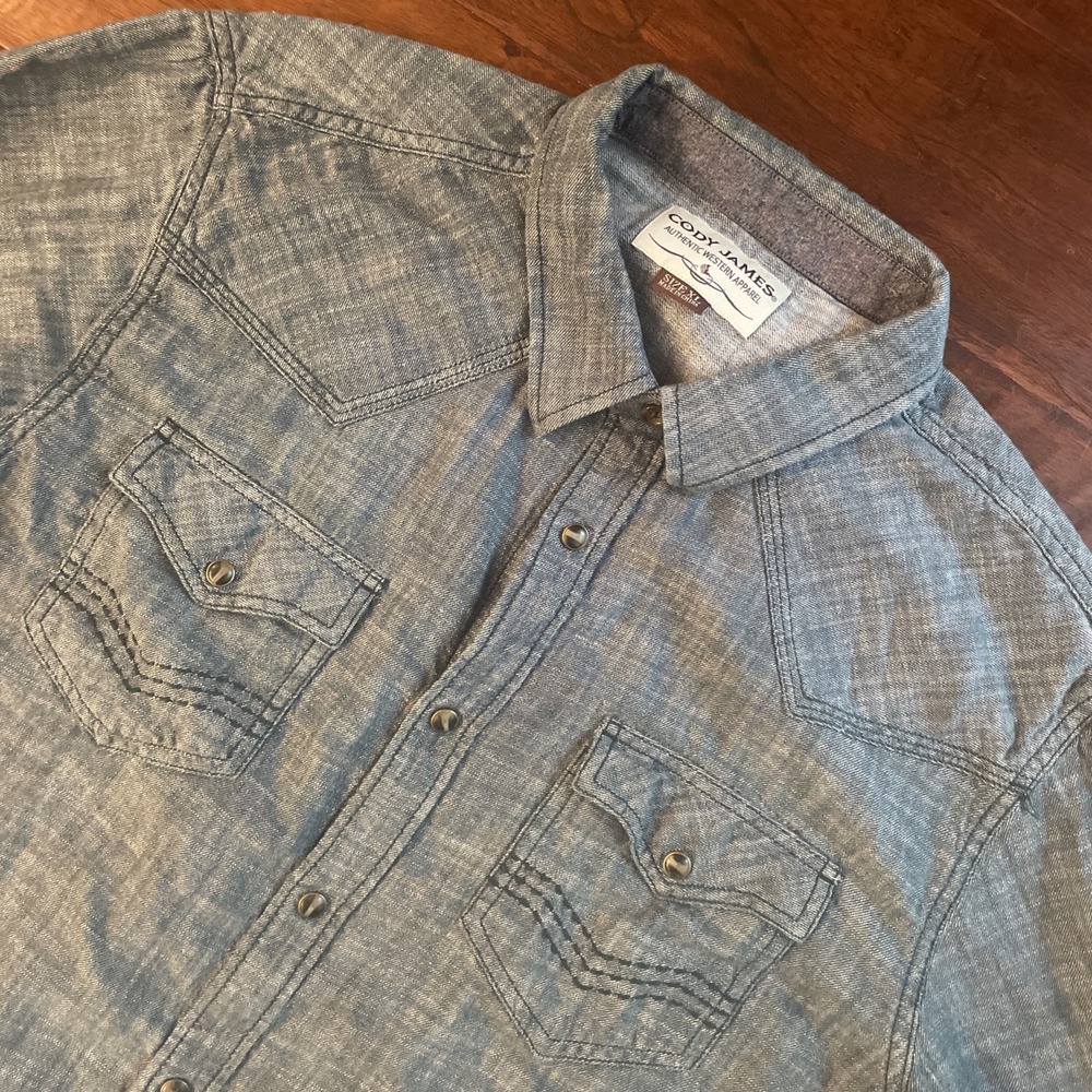 Cody James Men's Size XL Hotspot Solid Long Sleeve Snap Western Shirt Blue Cotto